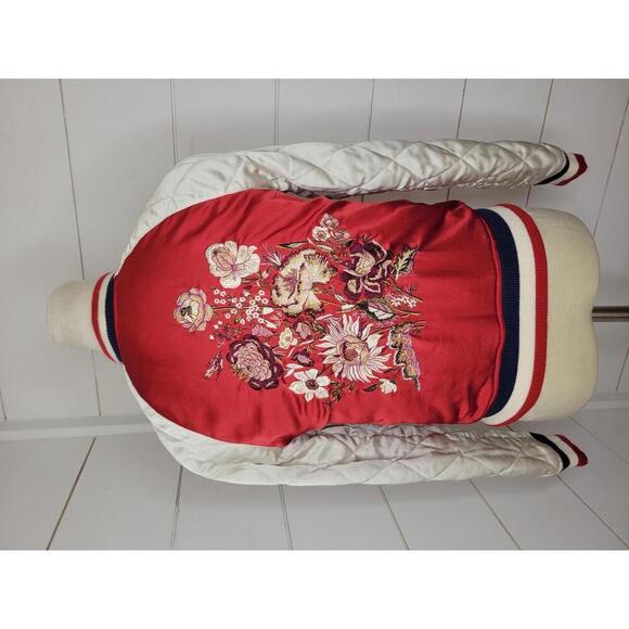 American Eagle Outfitters XS Red with floral & birds embroidery varsity jacket - Picture 2 of 6